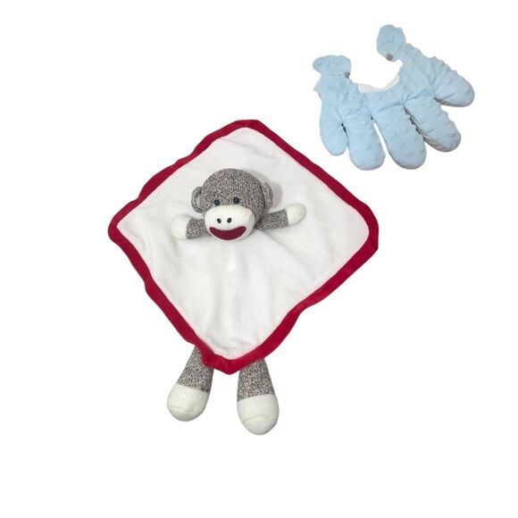Baby Starters Sock Monkey Security Blanket and Blue Plush Bear Hand Rattle - Picture 6 of 6